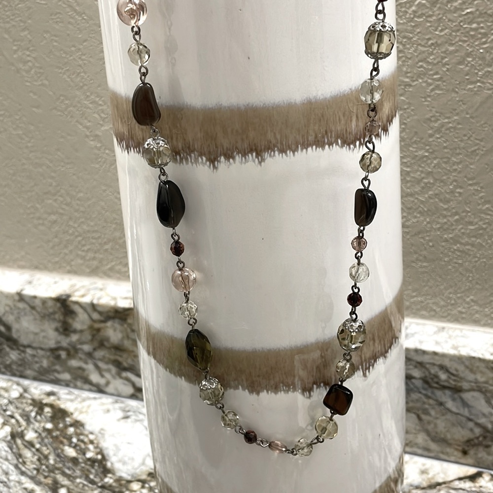 Necklace - Long Brown/Clear Beaded